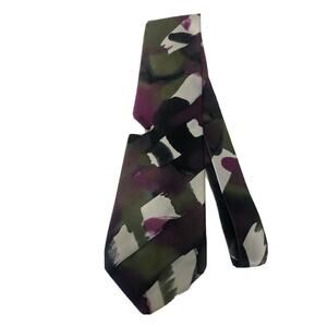 Caumont Men's Neck Tie Purple, Green & White Abstract 57" x 3.75" 100% Silk